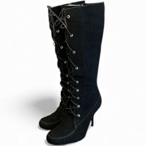 Cami Black Stiletto Suede Bohemian leather boots, Size 7.5 NWOT